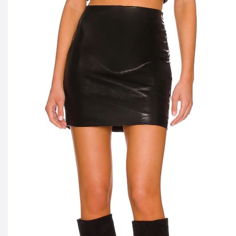 Line And Dot Black Faux Leather Side Ruched Mini Skirt M
